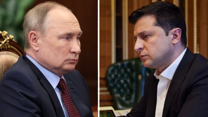 A combo photo of Russian President Vladimir Putin and Ukraine President Volodymyr Zelensky. Zelensky has been repeatedly call on