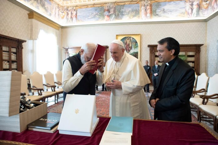 Pope Francis meets with India's Prime Minister Modi at the Vatican