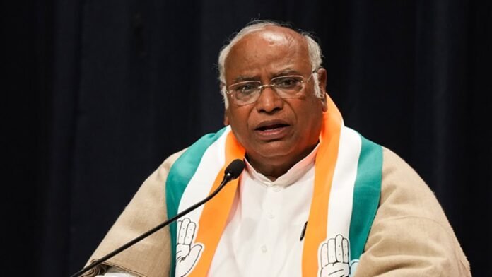 Congress president Mallikarjun Kharge speaks during celebrations