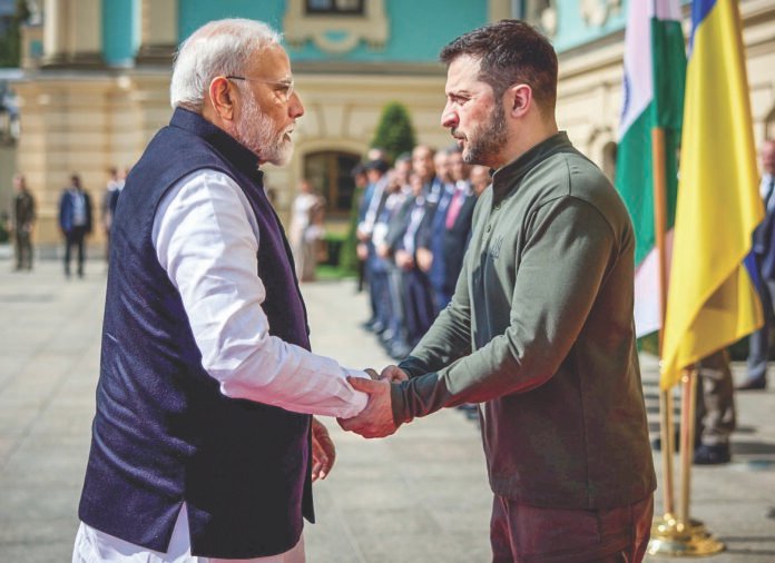 PM Narendra Modi meets with Ukrainian President Volodymyr Zelenskyy