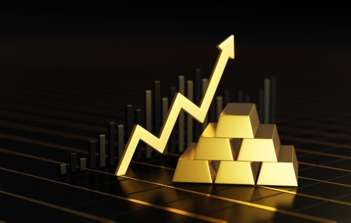 Market Performance, Modern 3D Illustrator Render of Gold Bars an Gold