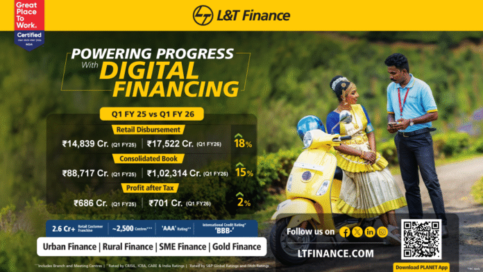 L&T Finance Ltd. Records Consolidated PAT of Rs. 701 Crore for the First Quarter Ended June 30, 2025 (Q1FY26), up 10% QoQ and 2% YoY